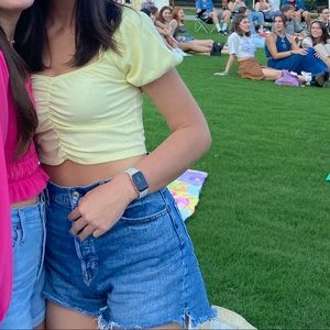 Yellow puff sleeve blouse top